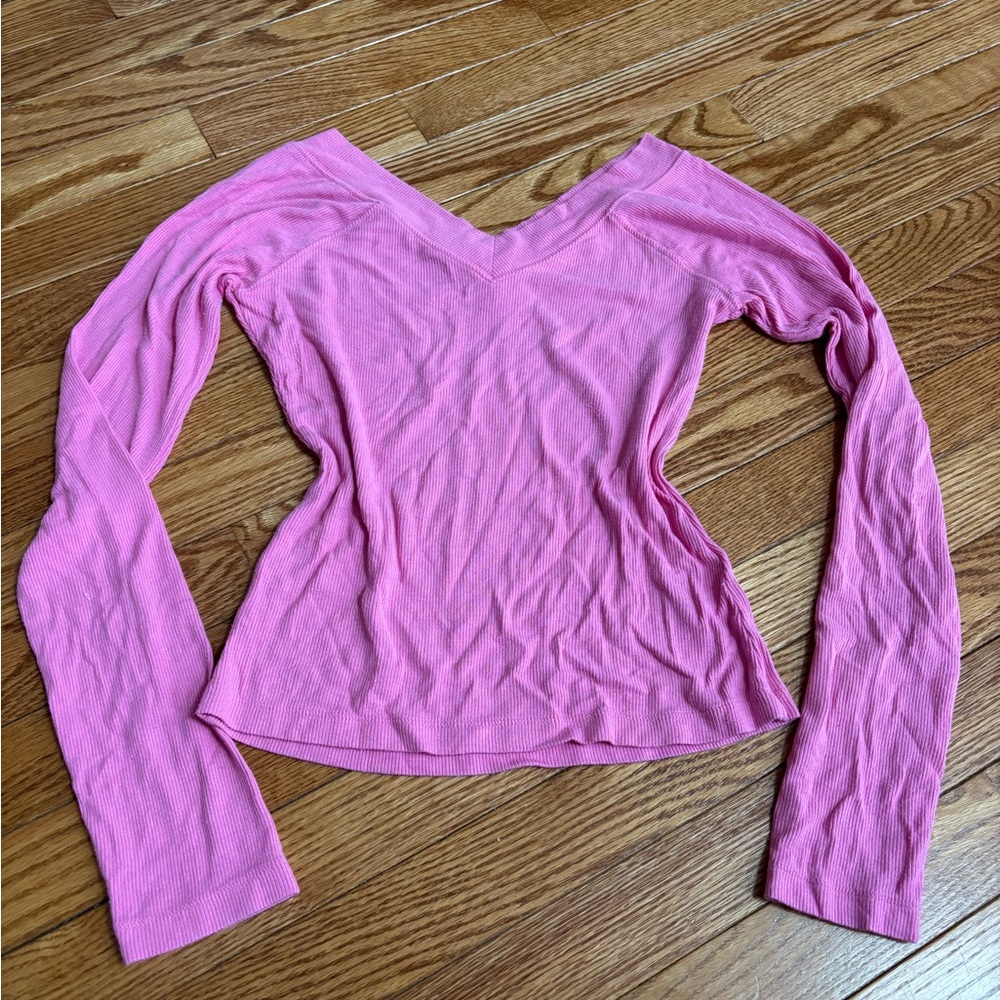 BDG Pink Long Sleeve V-Neck Top